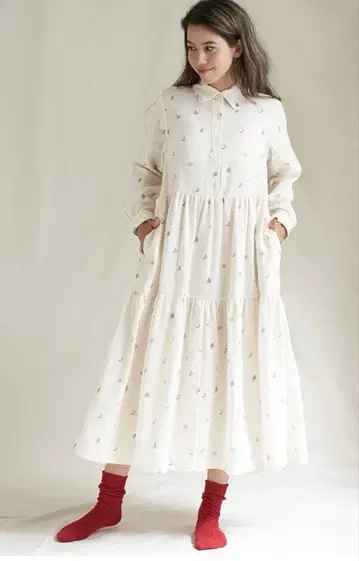 nanadecor 아이보리 자수 롱 원피스