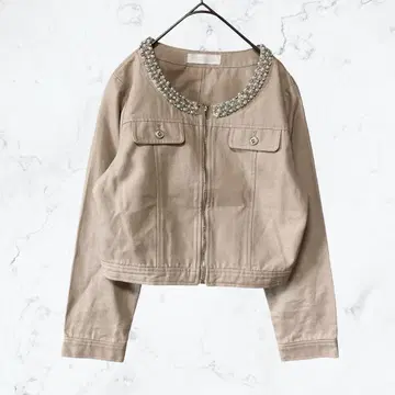 13611 세실 맥비 비쥬 부착 노카라 자켓 M 베이지 펄