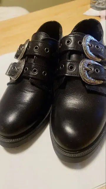 george J Love 더블 버클 블랙 가죽 신발