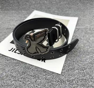 비둘기 버클 스터드 장식 블랙 가죽 벨트