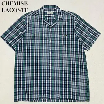 CHEMISE LACOSTE 오픈 카라 반팔 체크 셔츠 자수 로고