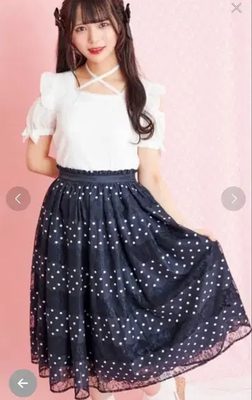 시크릿허니 도트 보더 레이스 스커트