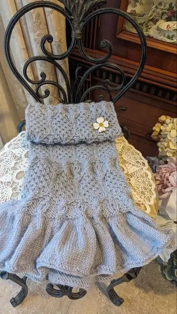 클래시컬 프릴 머플러 아란 무늬 아이스 블루 손뜨개질 숄 울