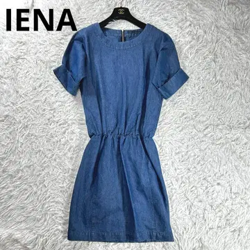 새상품급 IENA 데님 린넨 원피스 무릎 기장 블루 일본제