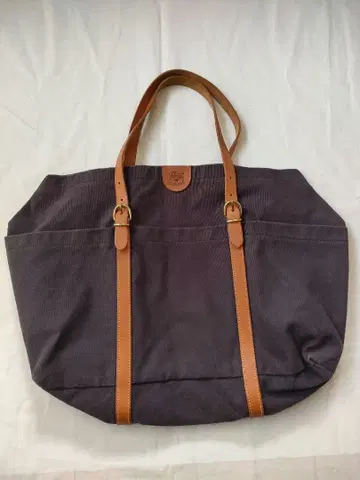 일비종떼 캔버스 x 가죽 토트백 네이비