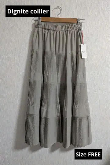 디니테코리에 3단 플리츠 스커트 카키 프리 사이즈 새상품