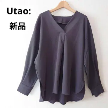 새상품 우타오 스키퍼 블라우스 조젯 V넥 다크 그레이 L