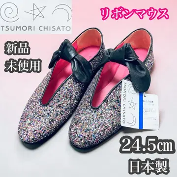츠모리치사토 미사용 새상품 리본 마우스 플랫슈즈 슬립온 24.5cm