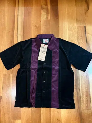 사노바 치즈 벨로아 스트라이프 셔츠 반팔 오픈 카라 M 블랙 새상품