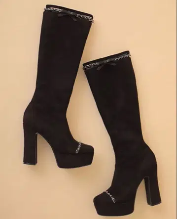 M me eme 엠미에메 컷 디자인 체인 롱 부츠