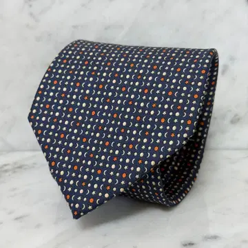 살바토레 페라가모 넥타이 도트 별 네이비 실크