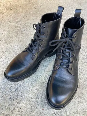 새상품급 GU 리얼 가죽 레이스업 부츠 천연 가죽 워크 부츠 블랙