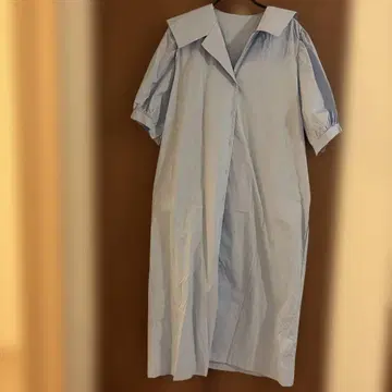 [ 미사용 새상품 ] 세일러 카라의 반팔 셔츠 원피스/스카이블루/롱