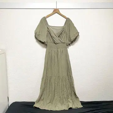 GRL 카슈쿨 원피스 퍼프 슬리브 롱 플레어 셔링