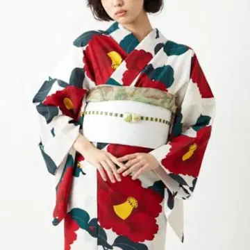 [ 완판템 ] 후리후 동백 오버진 유카타 헤코오비 세트