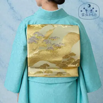 QQ3-96 포멀 후쿠로 오비 단품 육통 골드 그린 414cm 특별 가격