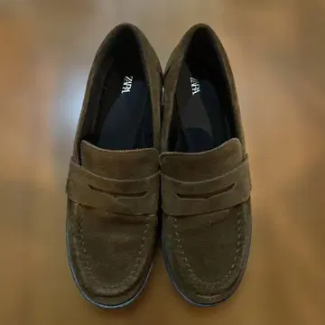 ZARA 스웨이드 페니 스트랩 로퍼 브라운 사이즈 38