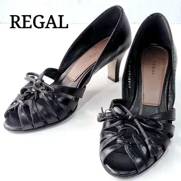 REGAL 펌프스 블랙 오픈토 리본 뜨개질 일본제 22.5