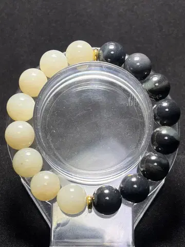 음양 마크 화전옥 팔찌 12mm! 화이트 x 블루 플라워 01