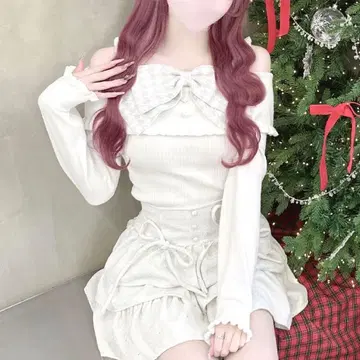 허니뮤우 빅 리본 오프숄더 니트탑 화이트 XS