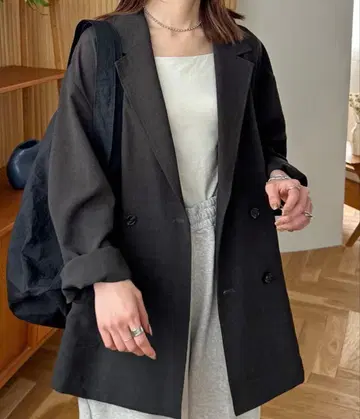 DISCORT 테크 린넨 빅 셔츠 자켓 차콜 그레이