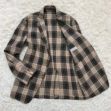 [새상품급] 벨베스트 테일러드 자켓 체크 린넨 100% 베이지 M