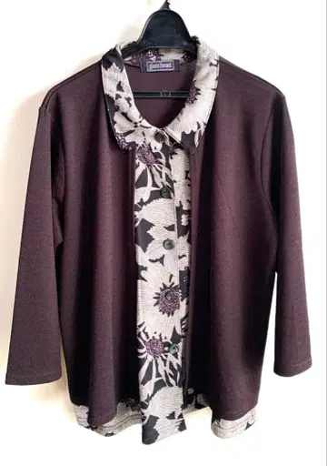 glossibeaut 빈티지 셔츠 레트로 모던 꽃무늬 브라운 시크1