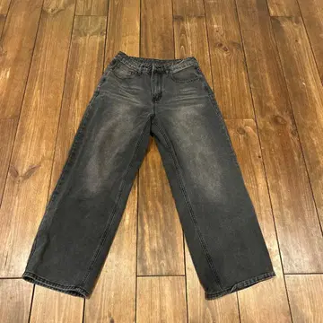 다크 그레이 와이드 레그 데님 팬츠