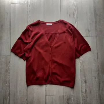 반팔 니트 가디건 보르도 빨간색 V넥
