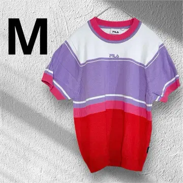 [택 포함 새상품] FILA 휠라 멀티 컬러 보더 니트 반팔 M 레트로