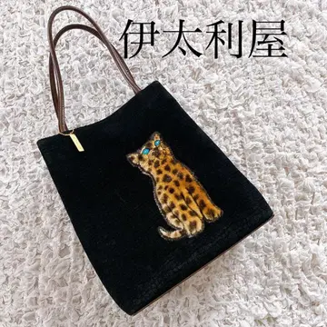 이타리야 토트백 레오파드 무늬 자수 블랙 애니멀