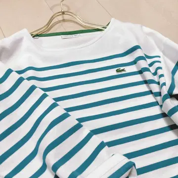 새상품급 라코스테 밀라노 리브 보더 t 일본제 S 긴팔 M 에메랄드 블루