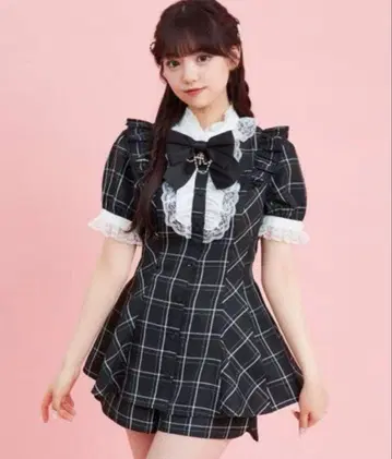 시크릿허니 반팔 액세서리 리본 레이스 프릴 셋업