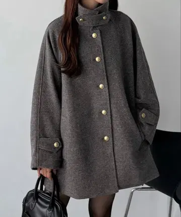 callautia 골드 버튼 미들 코트 다크 그레이 XL