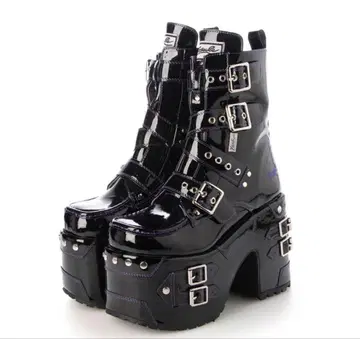 요스케 통굽 부츠 블랙 퍼플 블랙 보라색 롱 부츠 신발