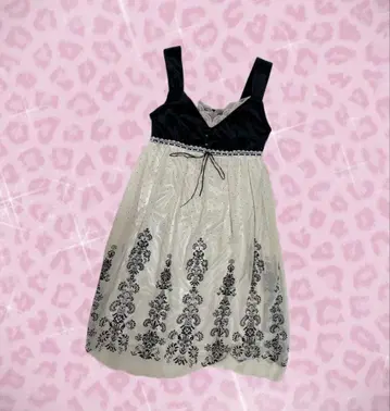 히메 갸루 벨로아 레이스 리본 원피스 블랙 아이보리 모리걸 그런지