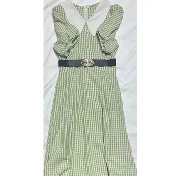 ParAvion 파라비온 깅엄 체크 레트로 그린 원피스