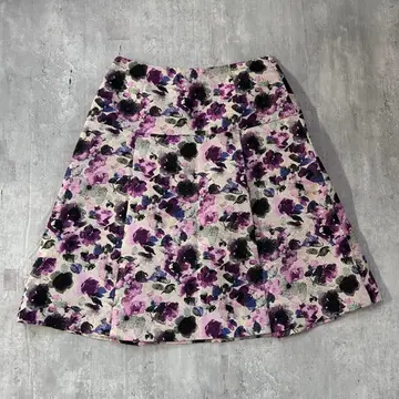 C707 미사용급 일본제 ANAYI 플리츠 스커트 자카드 꽃무늬 38