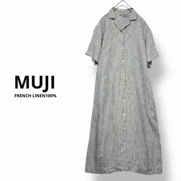 정가 4,990엔 MUJI 5부 오픈 카라 원피스 프렌치 린넨 워싱