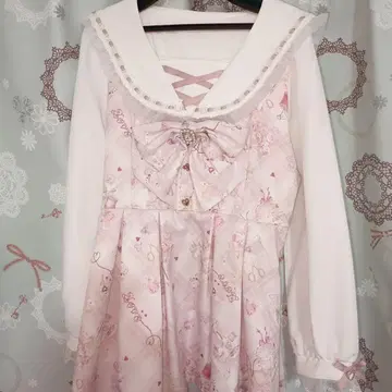 LIZLISA Sewing Bear 패턴 셋업 핑크