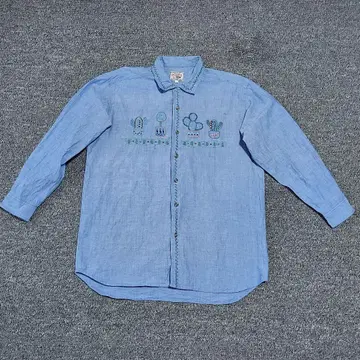 샴브레이 셔츠 던거리 데님 셔츠 자수 빈티지