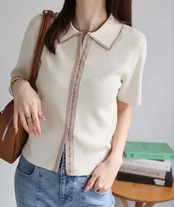 sakishimatokyo 프론트 후크 배색 폴로 니트