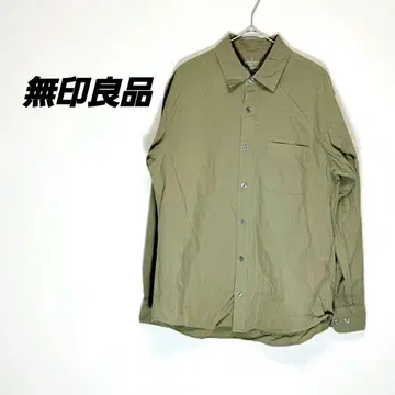 4825U 무인양품 MUJI 코튼 셔츠 긴팔 그린 M 면100%