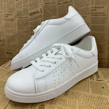 새상품 여성용 23.0cm 경량 인조 가죽 코트 스니커즈 화이트 3415