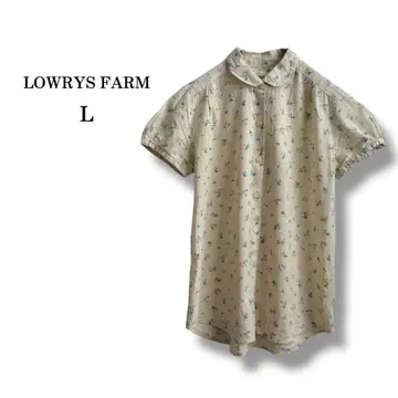 [로리즈팜] 둥근 카라 꽃무늬 블라우스 반팔 셔츠 코튼 퍼프 슬리브 L