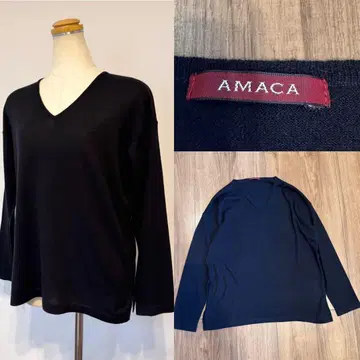 AMACA 아마카 실크 캐시미어 V넥 얇은 소재 니트 네이비 38
