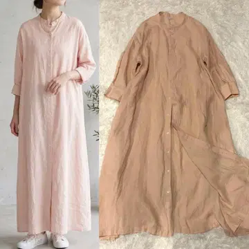 이치 린넨 코튼 풍성한 개더 원피스 얇은 소재 봄옷 핑크