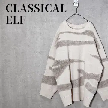 클래식 엘프 니들 펀치 가공 니트 풀오버 오버 사이즈 L 사이즈