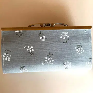 가마구치 핸드메이드 블루 그레이 작은 꽃 장지갑 코튼