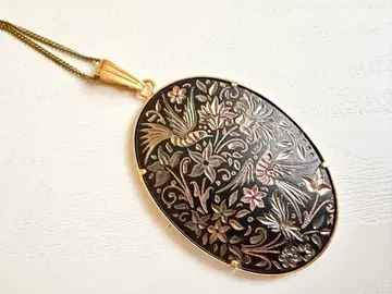 골동품 다마스키나도 꽃 새 빈티지 목걸이